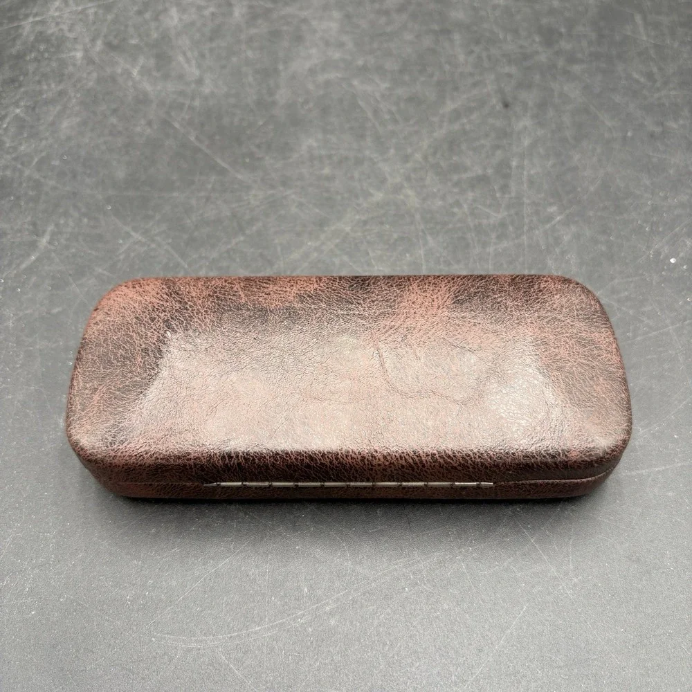 Vintage Fossil Brown Leather Eyeglasses Sunglasses Hard Clam Shell Case